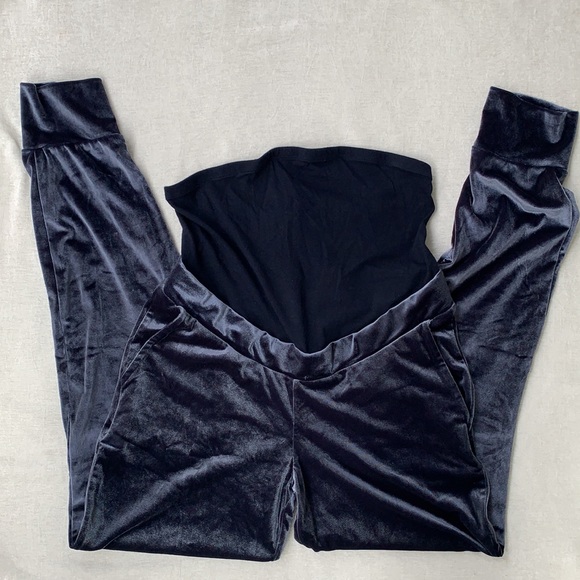 H&M Mama Blue Velour Velvet Jogger Maternity Pants - Picture 6 of 13